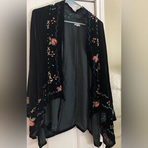 Kyla Seo Embroidered Black Velvet Kimono